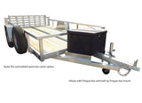 trailer tongue box, spare tire, open trailer tire, trailer box